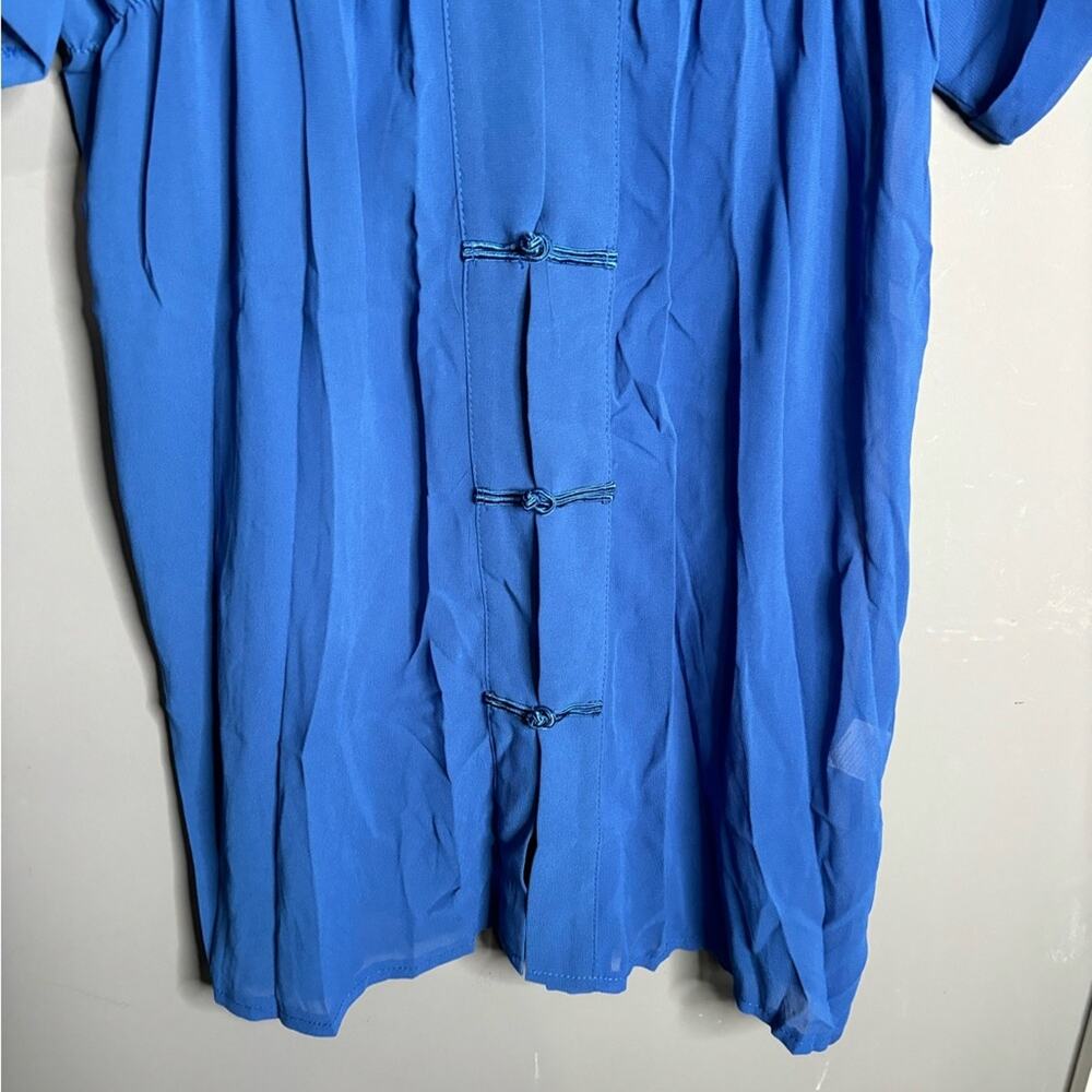 Adome Dark Blue Short Sleeve Sheer Kimono Robe Fabric Buttoned Front Large - Picture 3 of 7